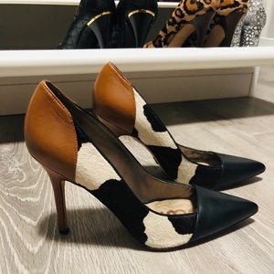 Sam Edelman cow print pointed toe pumps